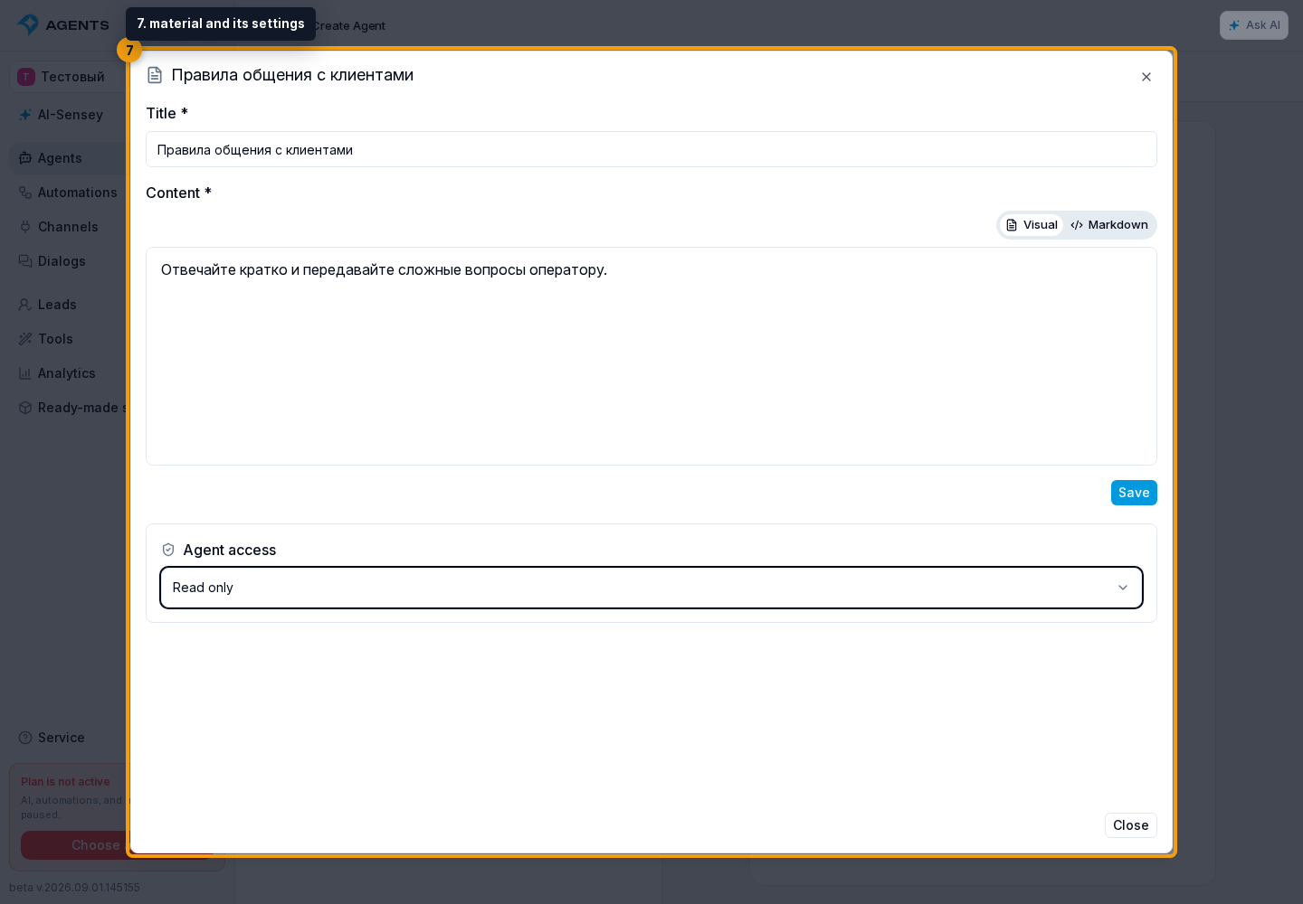 Knowledge base materials in instructions. 7. material and its settings
