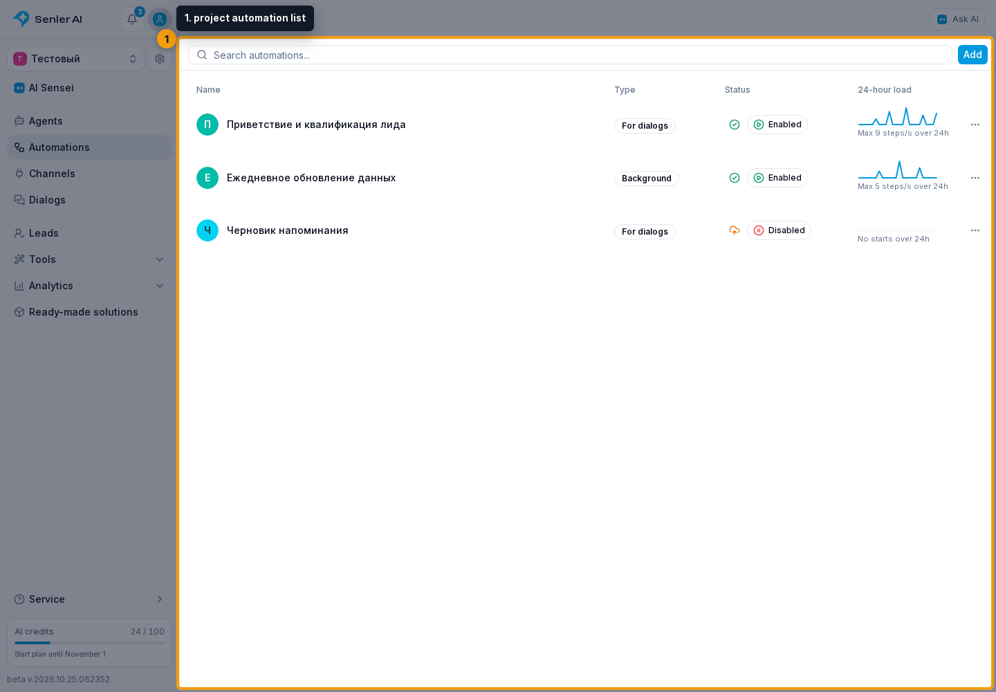 Automations. 1. project automation list