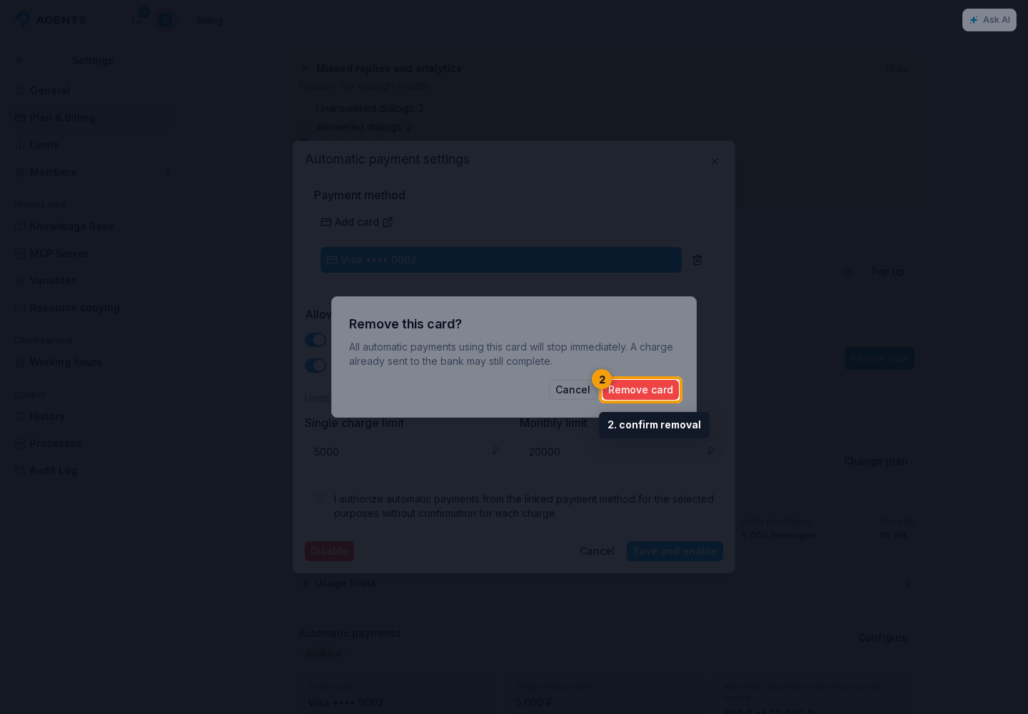 Automatic payments. 2. confirm removal