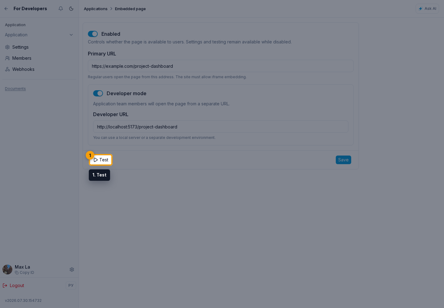 Embedded page. 1. Test