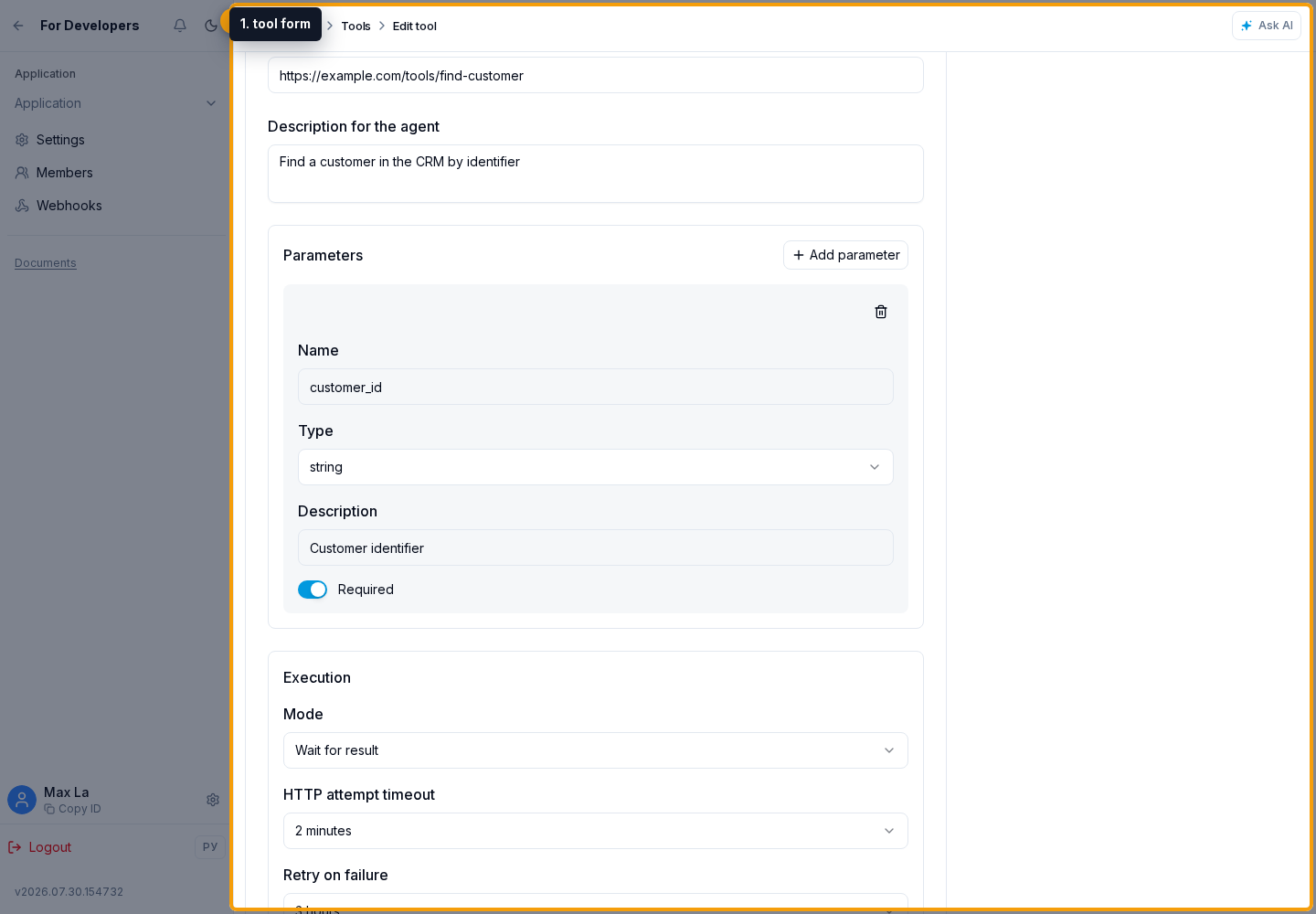 Agent tools. 1. tool form