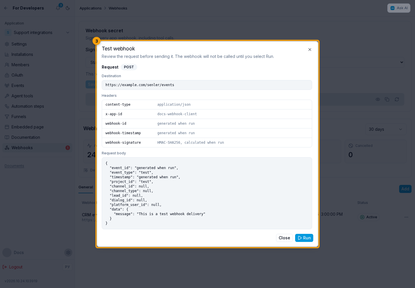 Webhooks. 3. test dialog