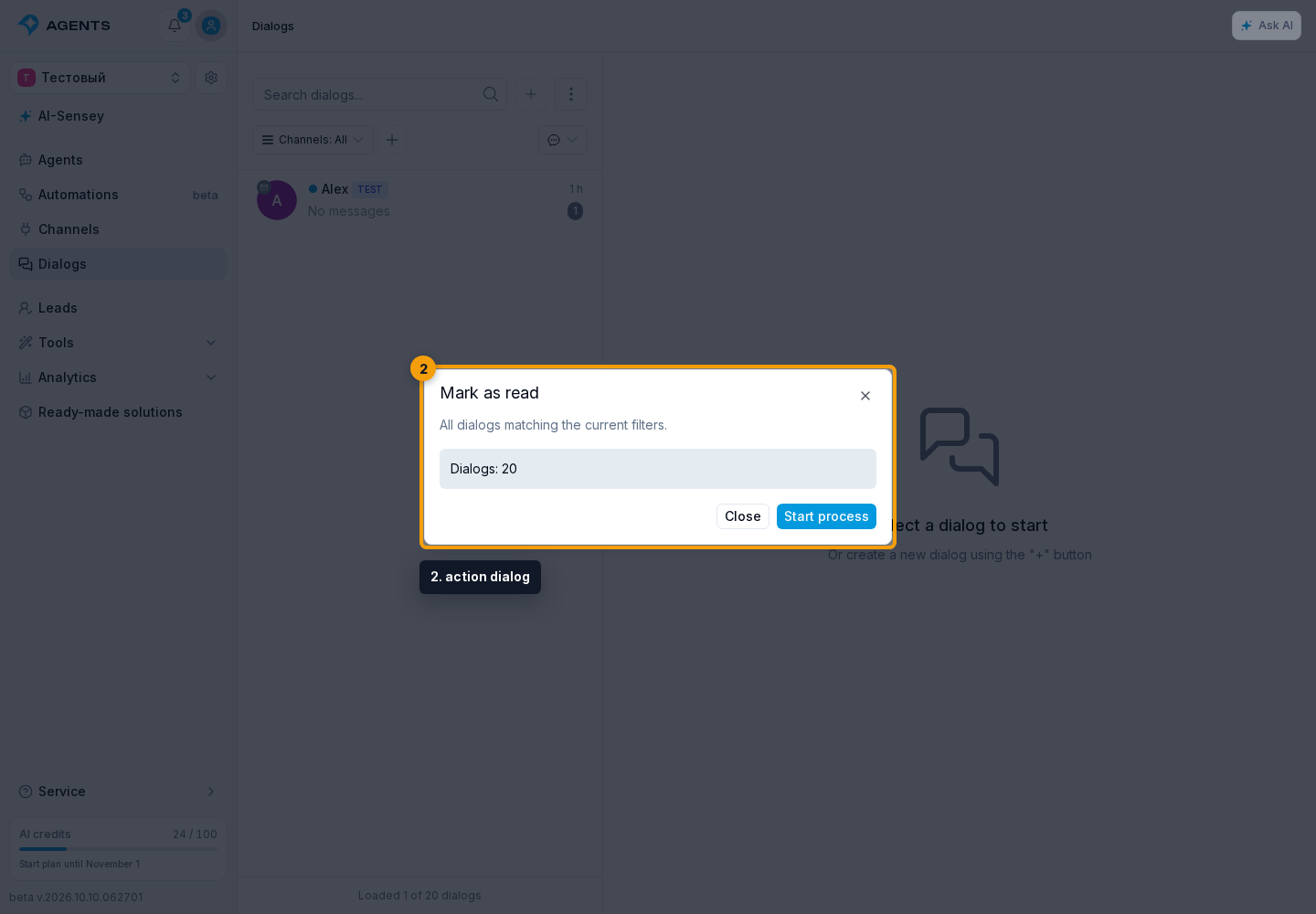 Bulk Dialog Actions. 2. action dialog
