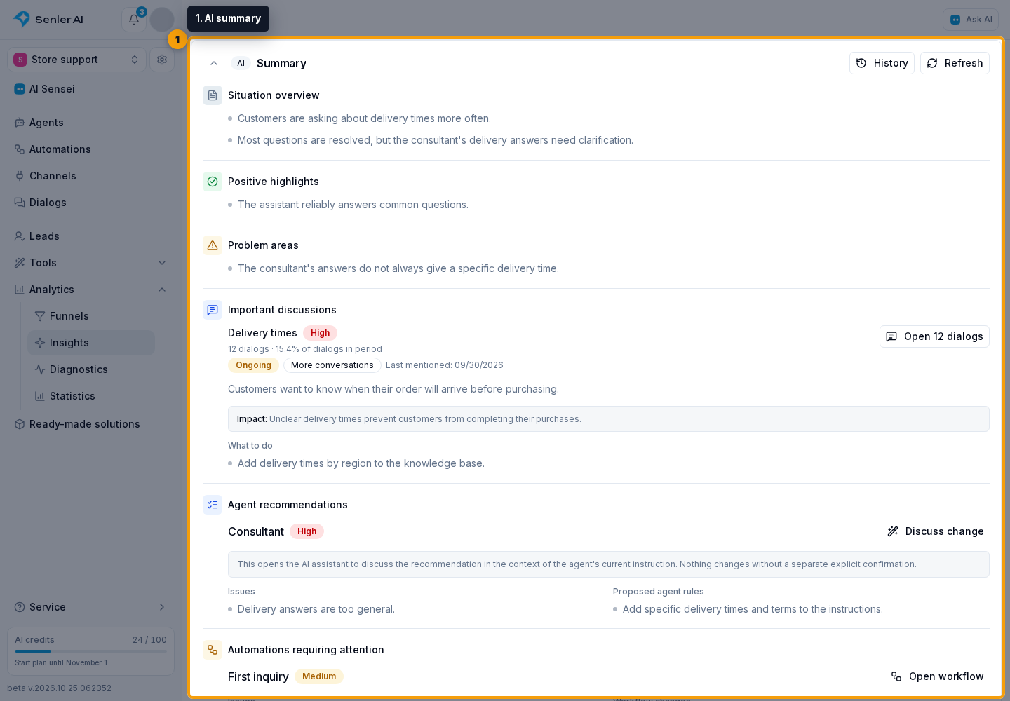 Insight. 1. AI summary