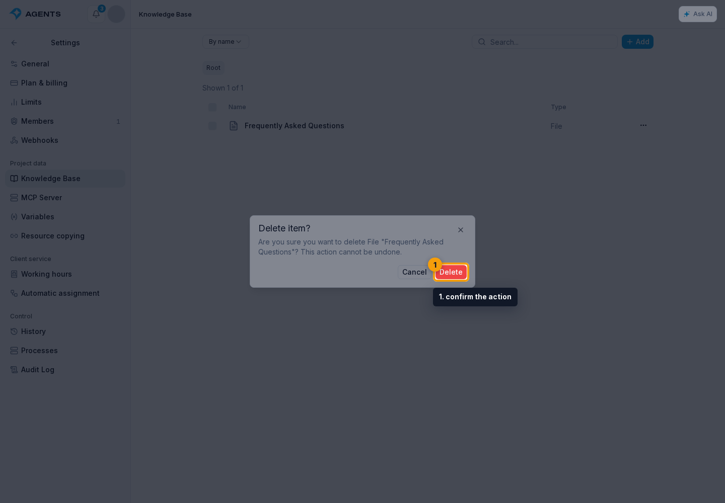 Managing Materials. 1. confirm the action