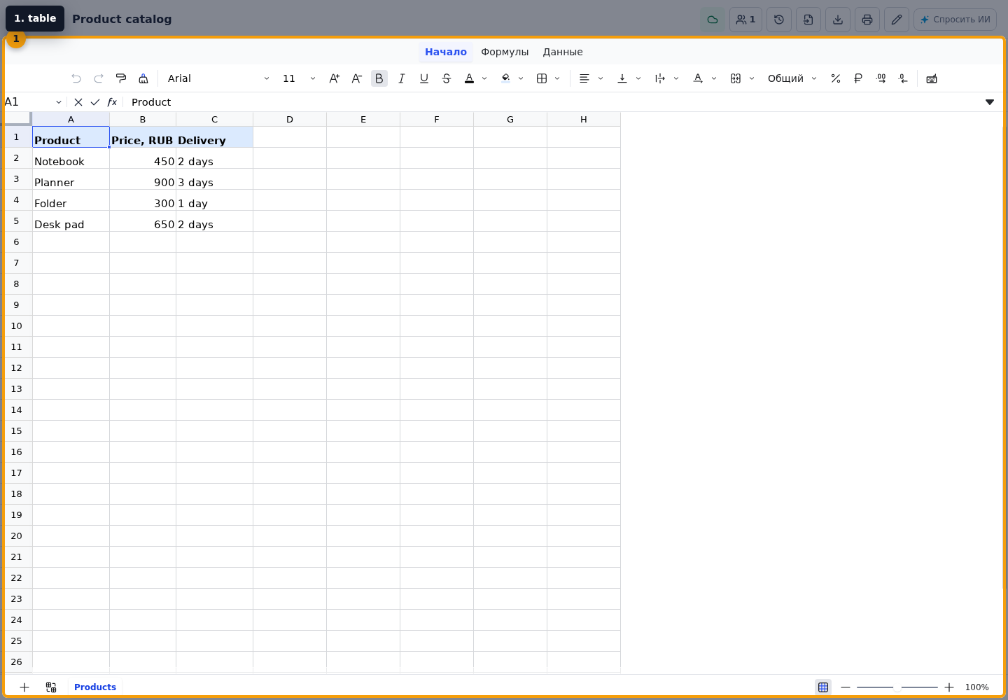 Knowledge Base Tables. 1. table
