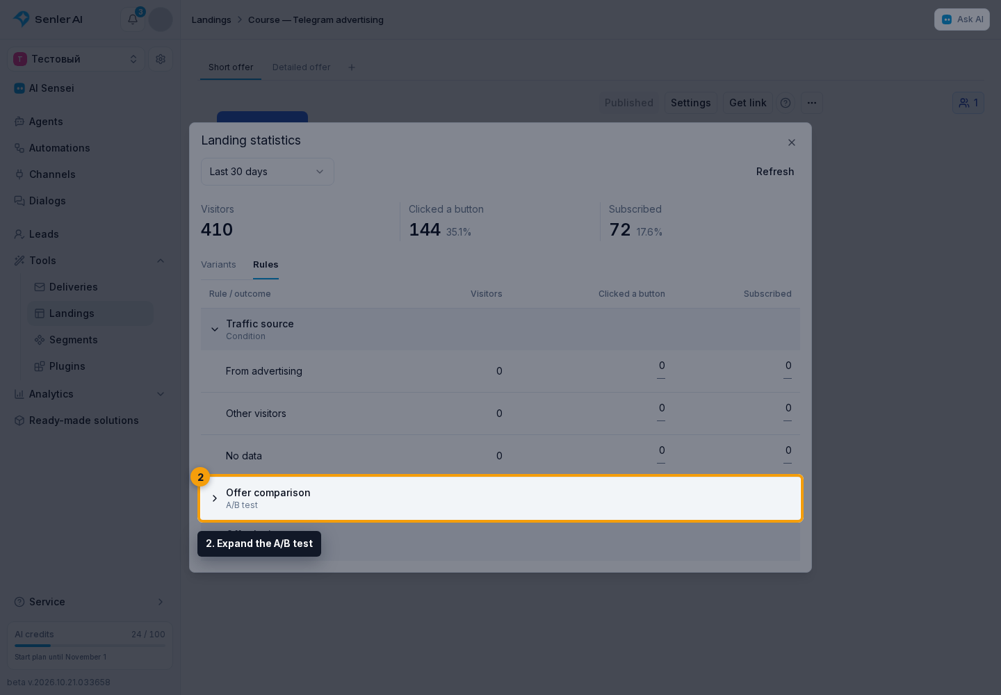 A/B tests. 2. Expand the A/B test