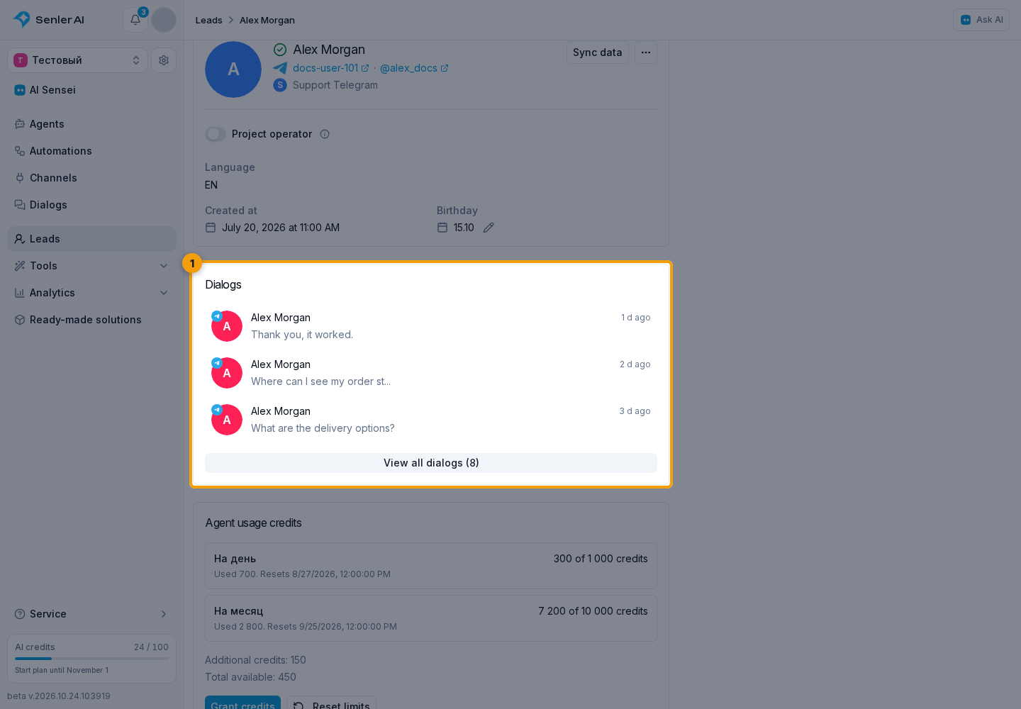 Lead profile. 1. Recent dialogs