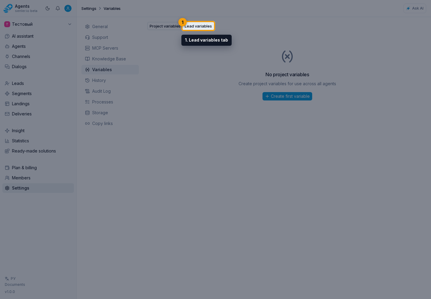 Where this is in the interface. Step 1: 1. Lead variables tab