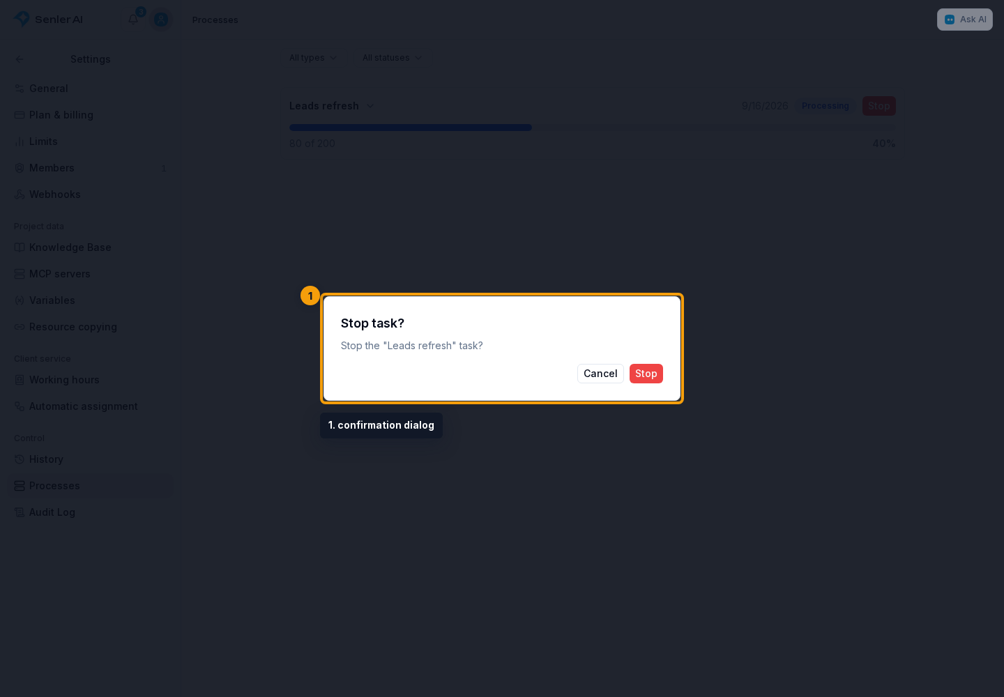 Processes. 1. confirmation dialog