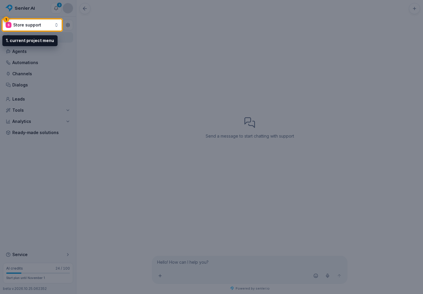 Creating and selecting a project. 1. current project menu