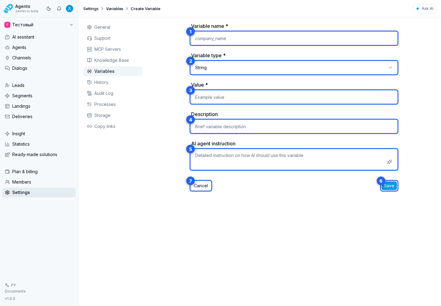 Project variable form. Overview