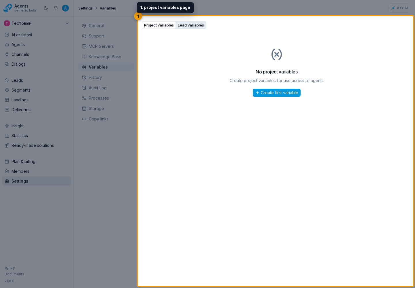 Where this is in the interface. Step 1: 1. project variables page