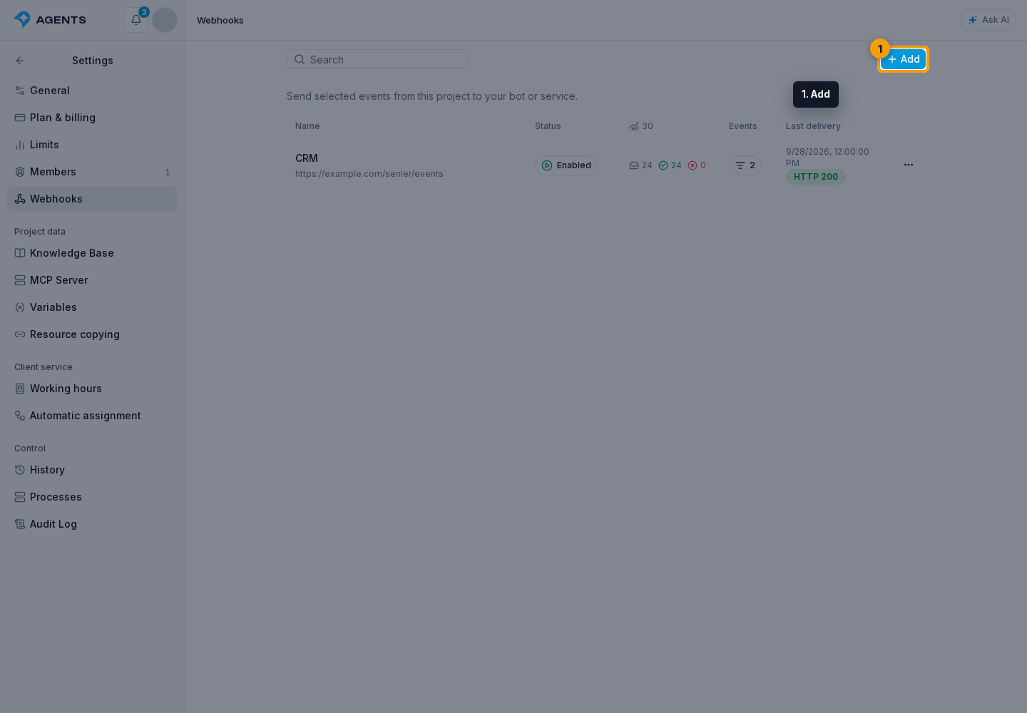 Webhooks. 1. Add