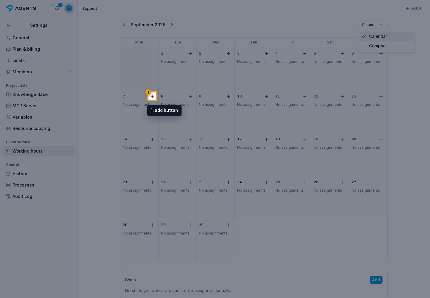 Adding an assignment on the selected day