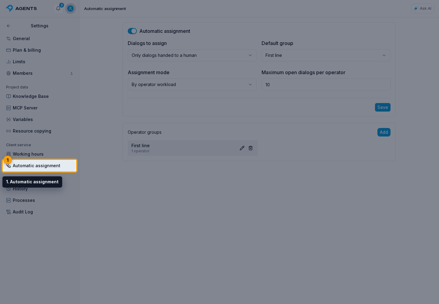 Automatic operator assignment. 1. Automatic assignment