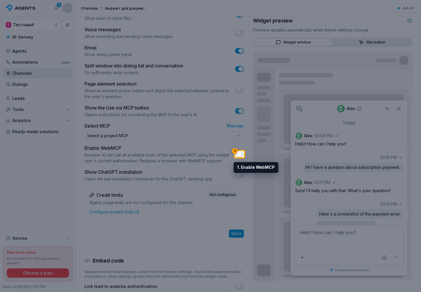 Website Widget Connection. 1. Enable WebMCP